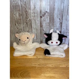 Walgreens Lot of 2 Farm Hand Puppets Sheep & Cow Animals Pretend Play Plush Toy